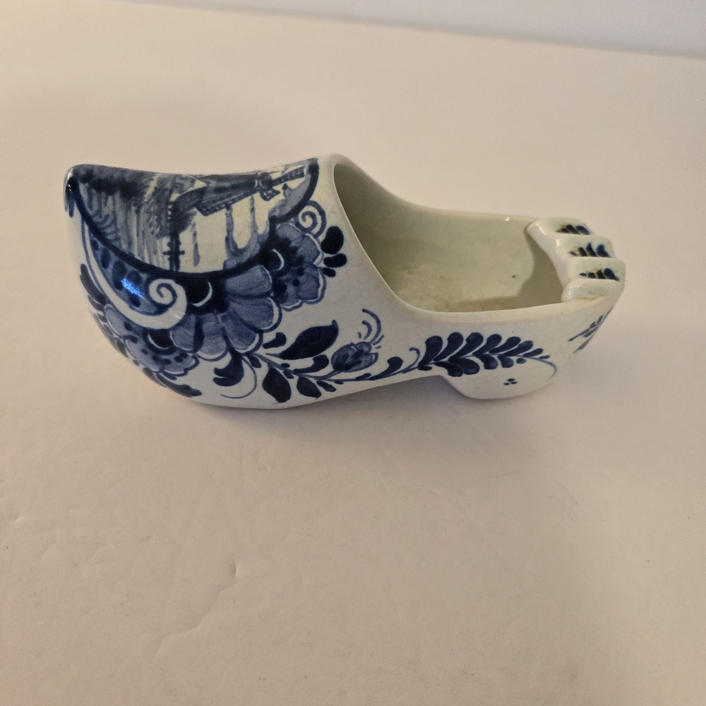 Vintage Delft Blue & White Ceramic Dutch Shoe/Clog Figurine 5.5" Long